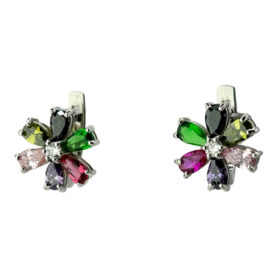 Silver earrings with tourmaline and synthetic stones