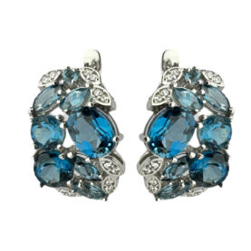 Silver earrings with London topaz and synthetic stones