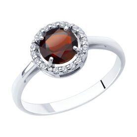 Rhodium-plated silver ring with semi-precious stones and synthetic stones