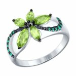 Silver ring with synthetic stones and semi-precious stones