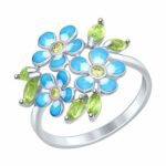 Silver ring with enamel and synthetic stones