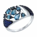 Silver ring with synthetic stones and semi-precious stones