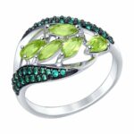 Silver ring with synthetic stones and semi-precious stones