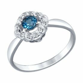 Silver ring with synthetic stones and semi-precious stones