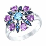 Silver ring with semi-precious stones