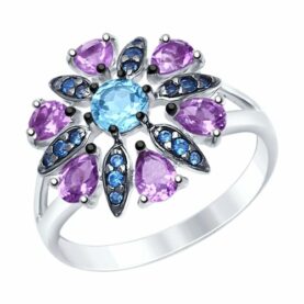Silver ring with semi-precious stones