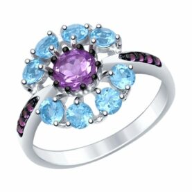 Silver ring with semi-precious stones
