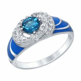 Silver ring with semi-precious stones and synthetic stones
