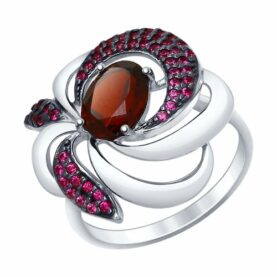 Silver ring with semi-precious stones and synthetic stones