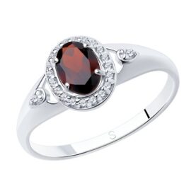 Rhodium-plated silver ring with semi-precious stones and synthetic stones