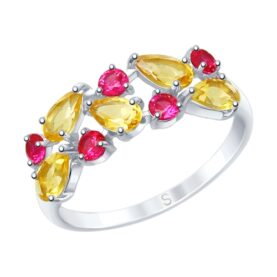 Silver ring with semi-precious stones and synthetic stones