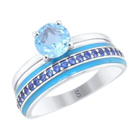 Silver ring with semi-precious stones and synthetic stones