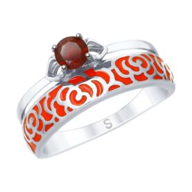 Silver ring with semi-precious stones and enamel