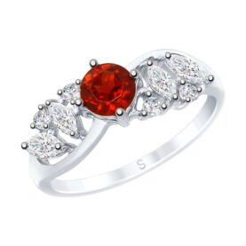 Silver ring with semi-precious stones and synthetic stones