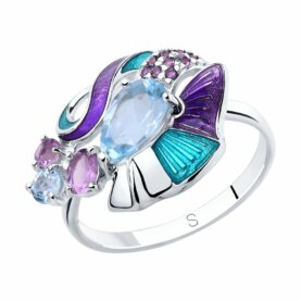 Silver ring with semi-precious stones