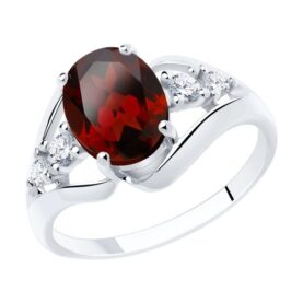 Rhodium-plated silver ring with semi-precious stones and synthetic stones