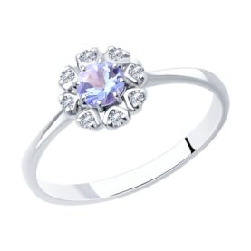 Rhodium-plated silver ring with precious stones and synthetic stones