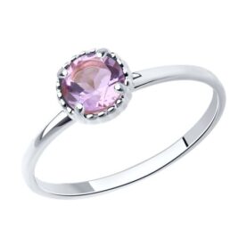 Rhodium-plated silver ring with semi-precious stones