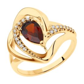 Gold-plated silver ring with semi-precious stones and synthetic stones