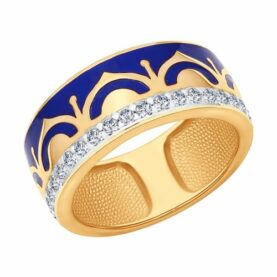 Silver ring with enamel and synthetic stones
