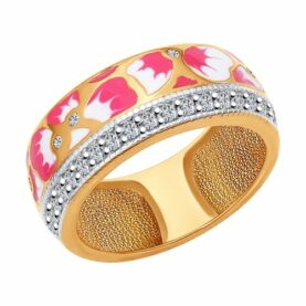 Silver ring with enamel and synthetic stones