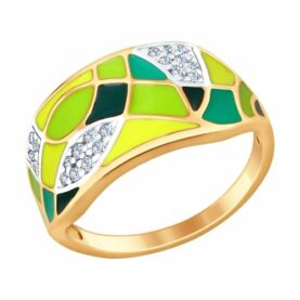 Silver ring with synthetic stones and enamel