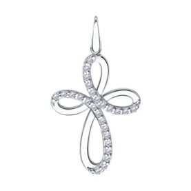Rhodium-plated silver pendant with synthetic stones