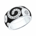 Silver ring with enamel and synthetic stones