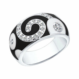 Silver ring with enamel and synthetic stones