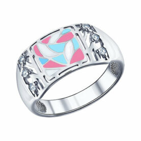 Silver ring with synthetic stones and enamel