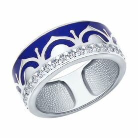 Silver ring with synthetic stones and enamel