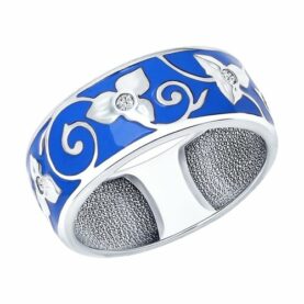 Silver ring with synthetic stones and enamel