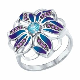 Silver ring with synthetic stones and enamel