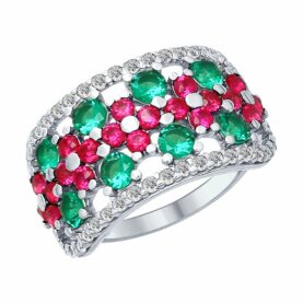 Silver ring with synthetic stones