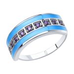 Silver ring with synthetic stones and enamel