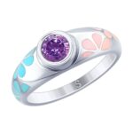 Silver ring with synthetic stones and enamel
