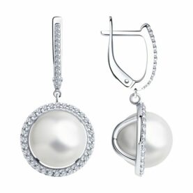 Silver earrings with pearls and synthetic stones