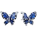 Silver earrings Butterfly with enamel and synthetic stones