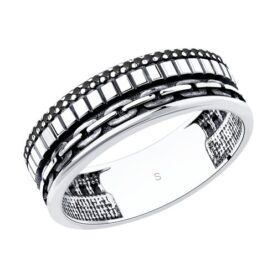 Rhodium-plated silver ring with synthetic stones
