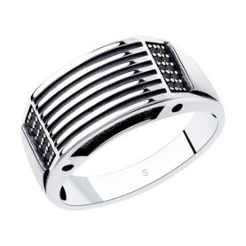 Rhodium-plated silver ring with synthetic stones