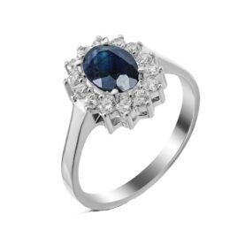 Silver ring with sapphires and synthetic stones