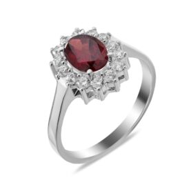 Silver ring with garnets and synthetic stones