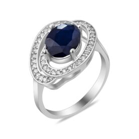 Silver ring with sapphires and synthetic stones