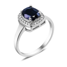 Silver ring with sapphires and synthetic stones