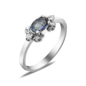 Silver ring with blue quartz and synthetic stones