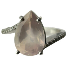 Silver ring with rose quartz and synthetic stones