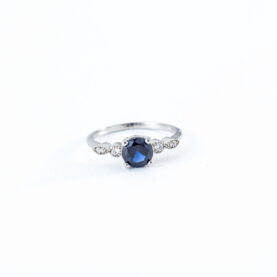 Silver ring with nano sapphires and synthetic stones