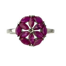 Silver ring with rubies and synthetic stones