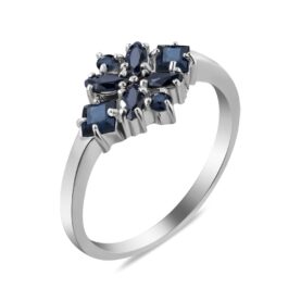 Silver ring with sapphires and synthetic stones