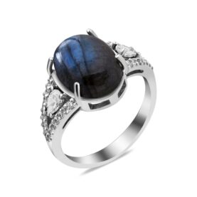 Silver ring with labradorite and synthetic stones